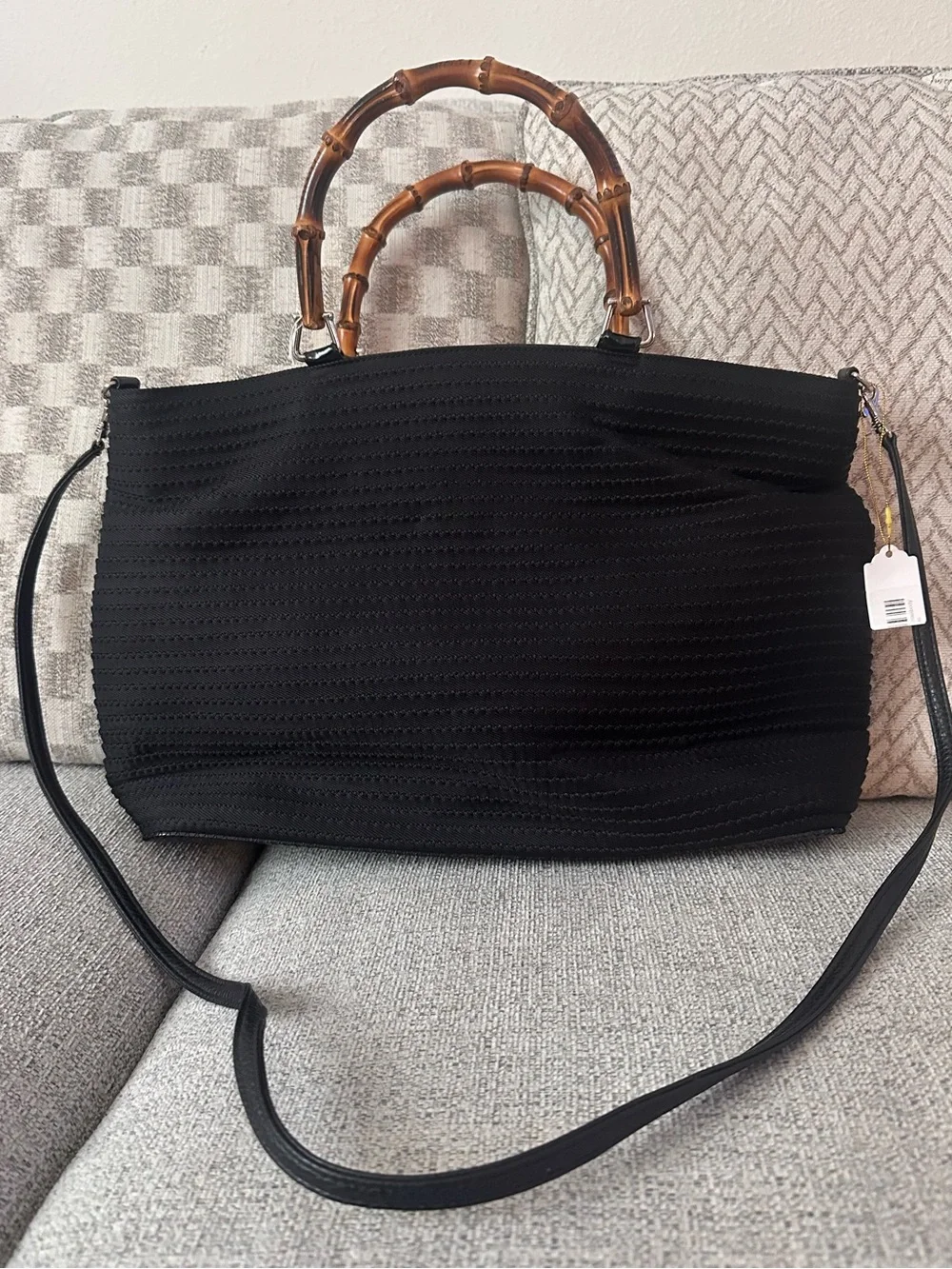 Gucci Black Tote with Bamboo Top Handles and Detachable Strap